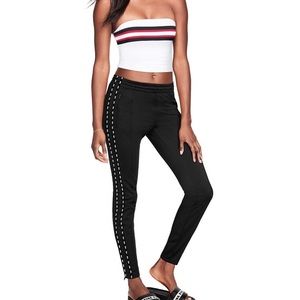 pink skinny track pants